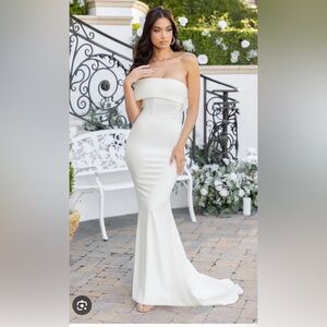 Club London White/Ivory Bardot Fishtail Maxi Dress